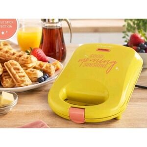 Babycakes Mini's Waffle Maker Yellow Ceramic Coated Makes 4 WMM-401 Good Morning